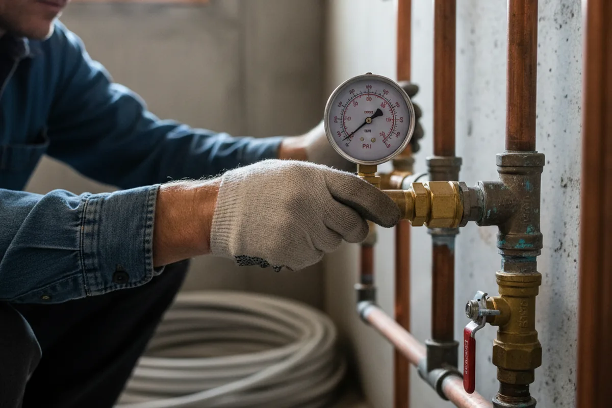 Pressure testing a repaired line during Water Line Repair in Gallaway